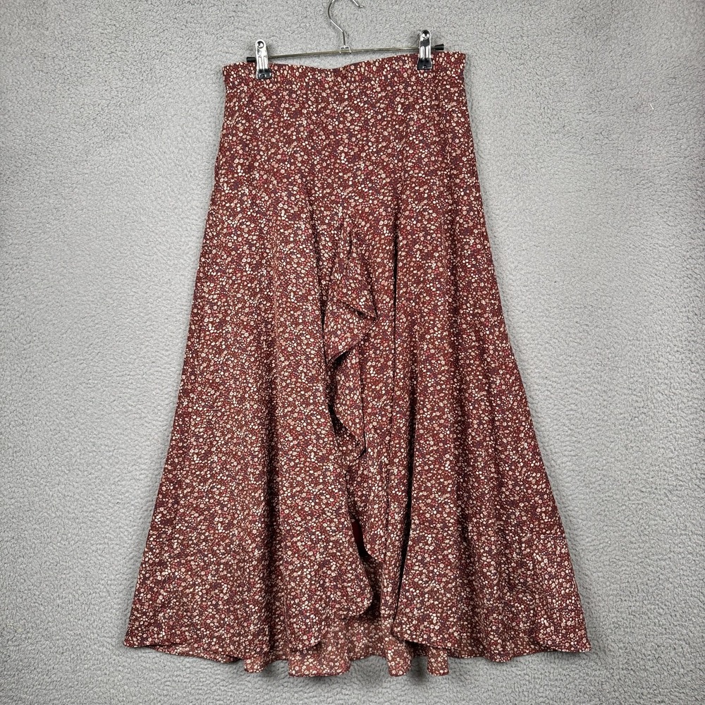 Mikarose Skirt Women M Maroon Ditsy Floral Maxi Fairy Grunge Ruffle Asymmetrical